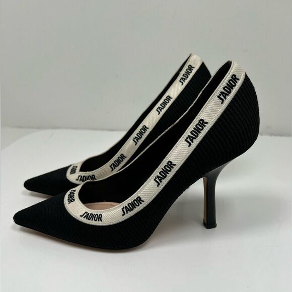 CHRISTIAN DIOR Technical Canvas Ribbon Embroidered J'Adior 100mm Pumps 38 Black - Picture 3 of 7